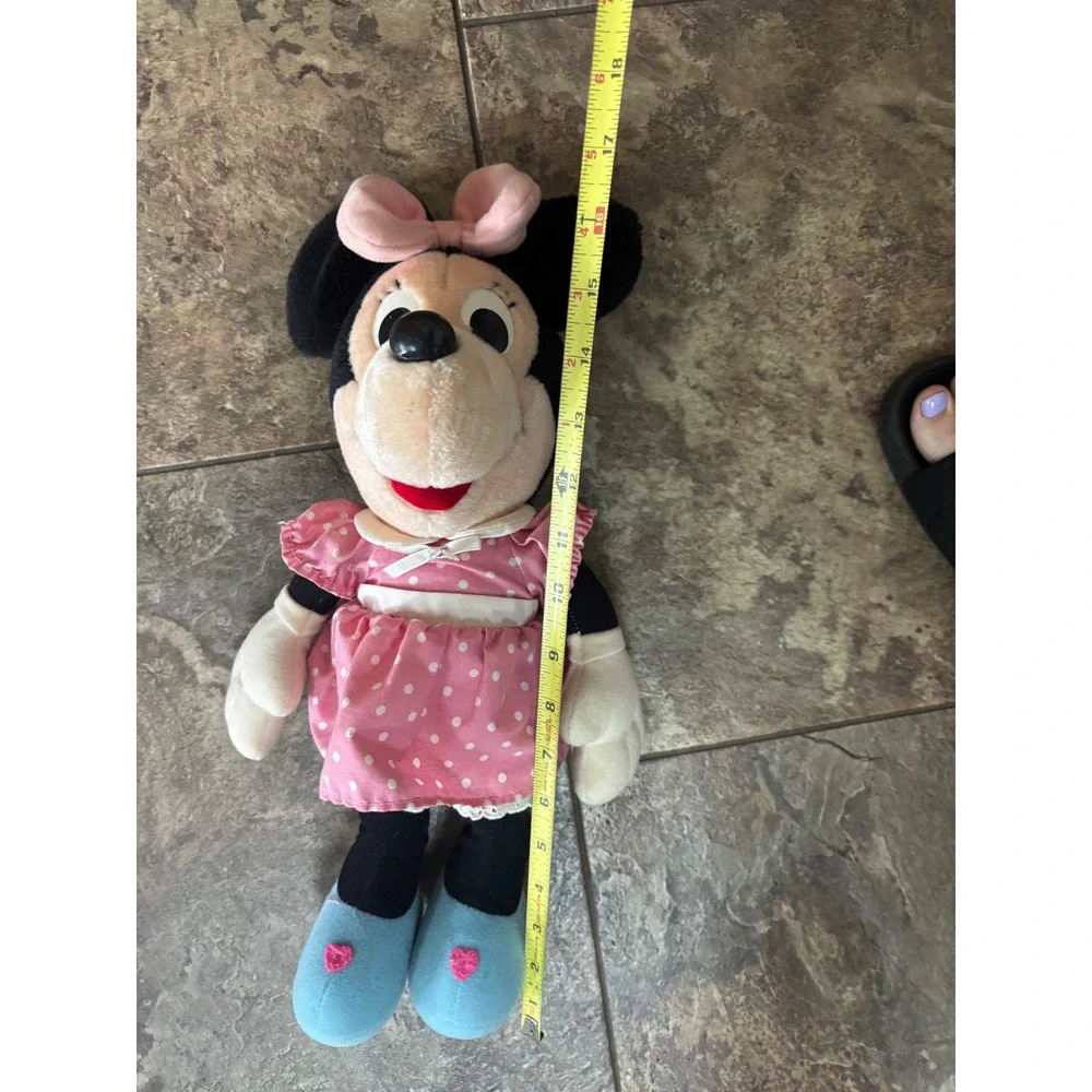Vintage Disney Minnie Mouse Plush Pink Polka Dot Dress Stuffed Animal 18 Inch